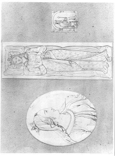 Eleanor of Aquitaine (c.1122-1204): Portrait in Profile, Recumbant, and on her Throne by French School